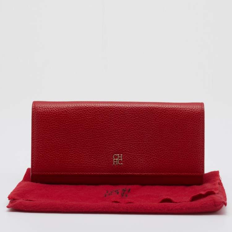 Pre Owned CH Carolina Herrera Red Leather Flap Continental Wallet