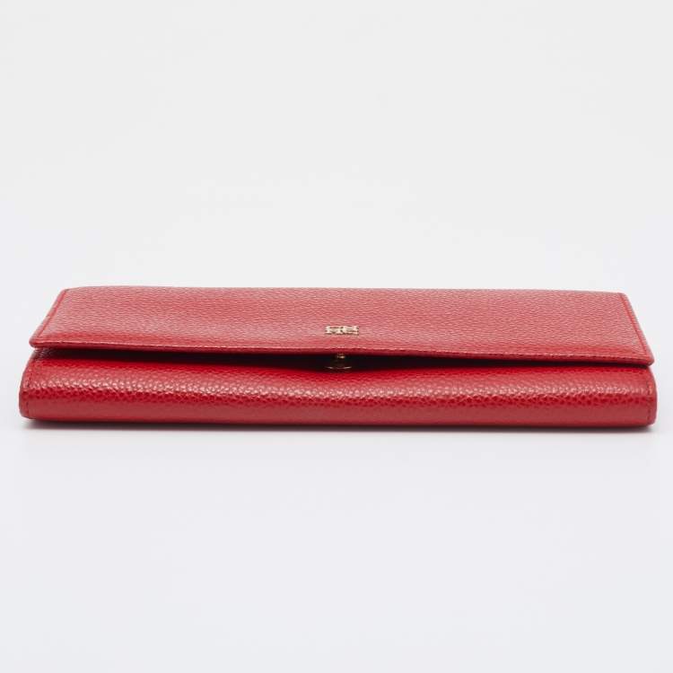 Pre Owned CH Carolina Herrera Red Leather Flap Continental Wallet