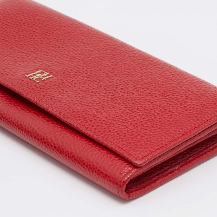 Pre Owned CH Carolina Herrera Red Leather Flap Continental Wallet