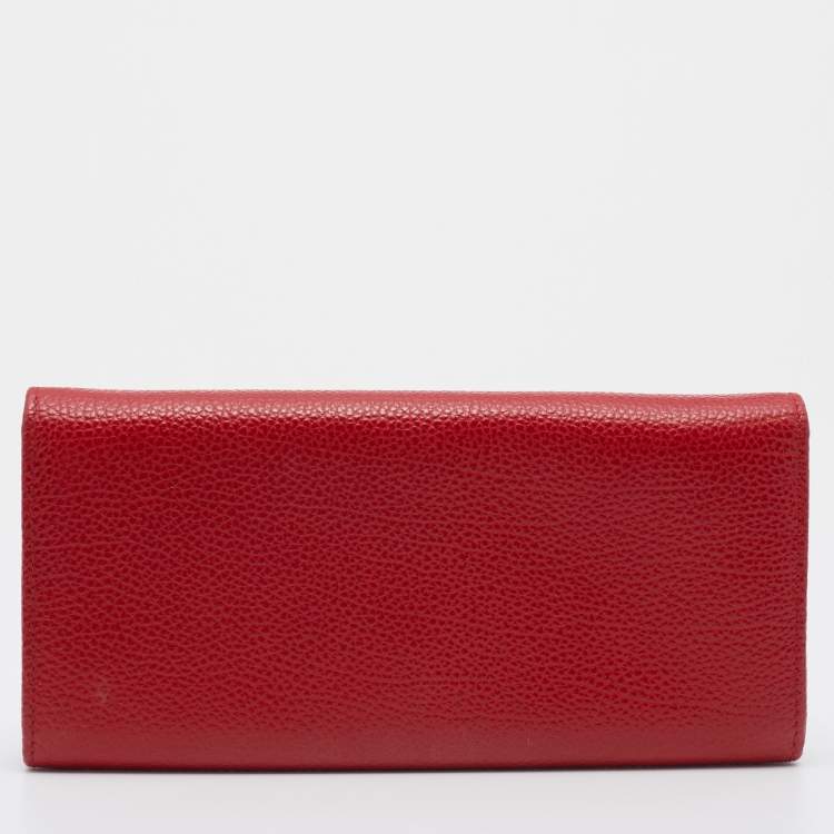 Pre Owned CH Carolina Herrera Red Leather Flap Continental Wallet