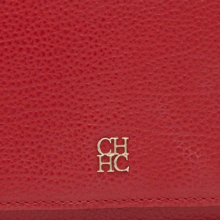 Pre Owned CH Carolina Herrera Red Leather Flap Continental Wallet