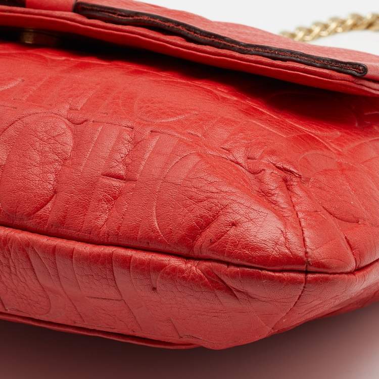 Pre Owned CH Carolina Herrera Red Monogram Leather Audrey Shoulder Bag
