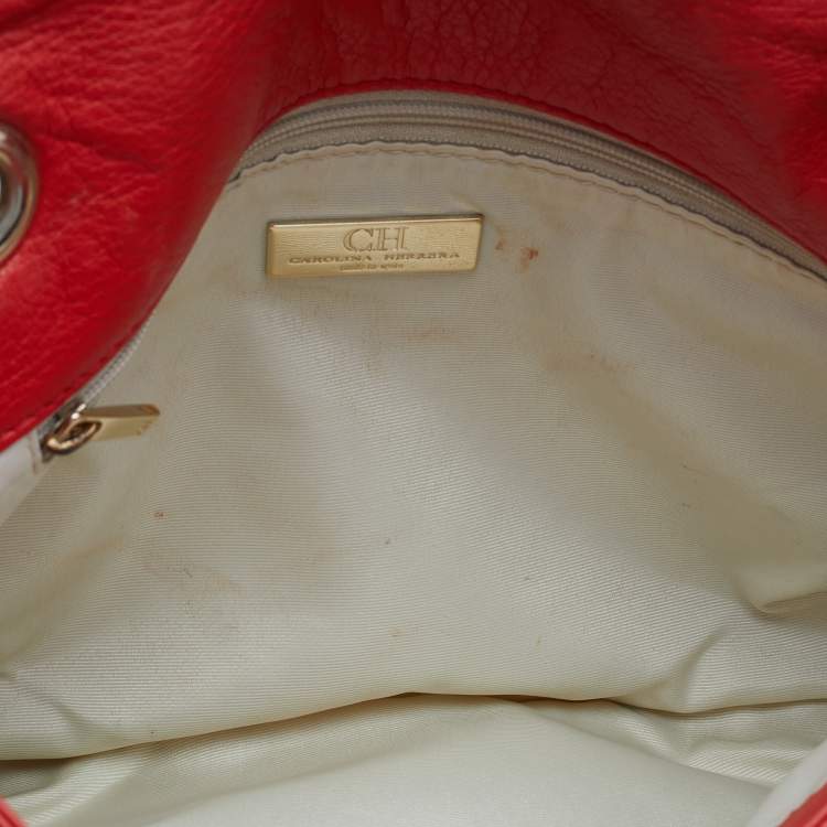 Pre Owned CH Carolina Herrera Red Monogram Leather Audrey Shoulder Bag