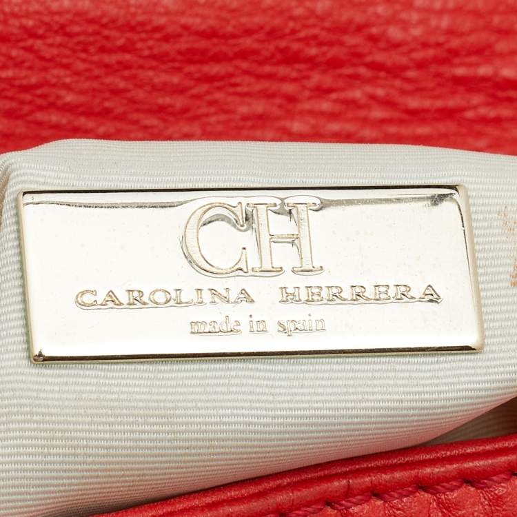 Pre Owned CH Carolina Herrera Red Monogram Leather Audrey Shoulder Bag