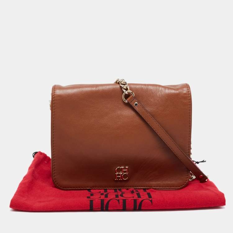 مملوكة مسبقًا  CH Carolina Herrera Brown Leather New Baltazar Flap Shoulder Bag 