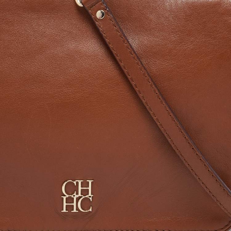 مملوكة مسبقًا  CH Carolina Herrera Brown Leather New Baltazar Flap Shoulder Bag 