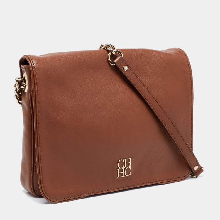 مملوكة مسبقًا  CH Carolina Herrera Brown Leather New Baltazar Flap Shoulder Bag 