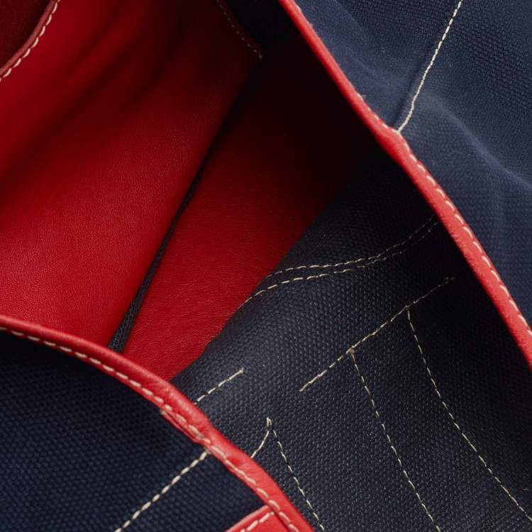 Pre Owned CH Carolina Herrera Navy Blue/Red Canvas and Leather Chain Tote