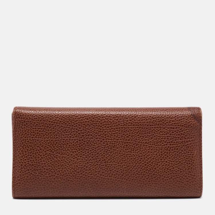 Pre Owned CH Carolina Herrera Brown Monogram Leather Flap Continental Wallet
