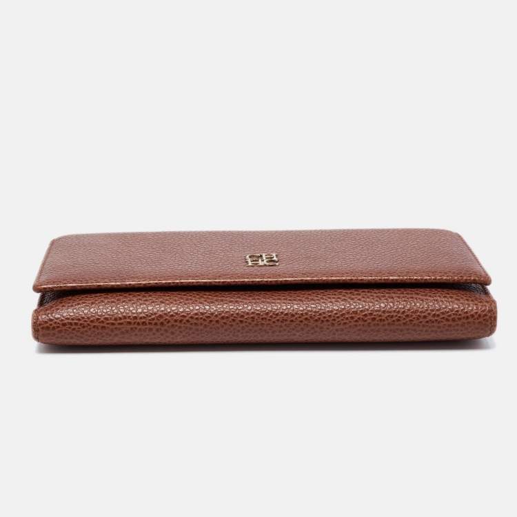 Pre Owned CH Carolina Herrera Brown Monogram Leather Flap Continental Wallet