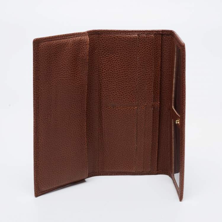 Pre Owned CH Carolina Herrera Brown Monogram Leather Flap Continental Wallet