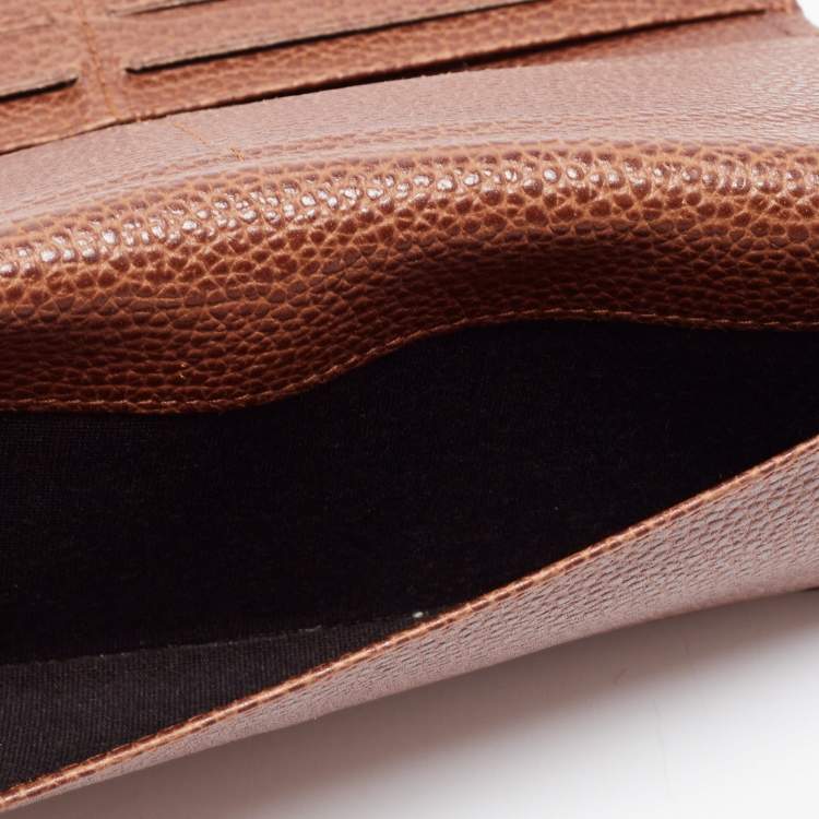 Pre Owned CH Carolina Herrera Brown Monogram Leather Flap Continental Wallet