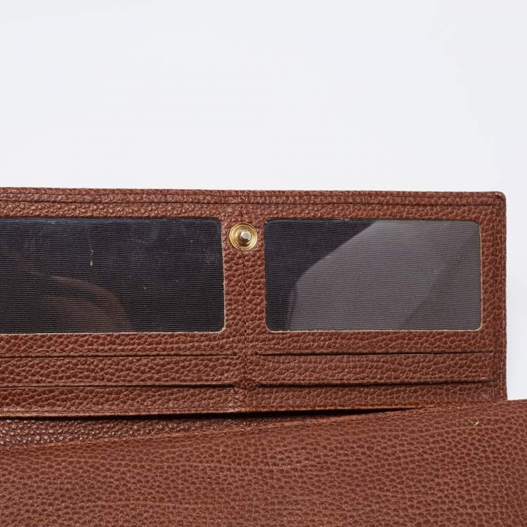 Pre Owned CH Carolina Herrera Brown Monogram Leather Flap Continental Wallet