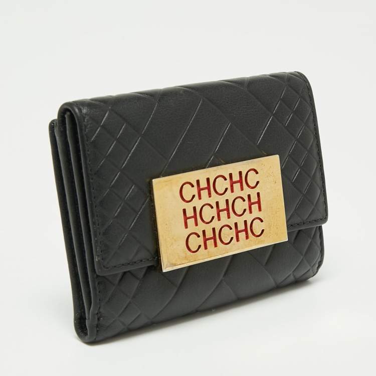 Pre Owned CH Carolina Herrera Black Quilted Leather Compact Wallet