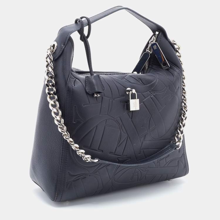 Pre Owned CH Carolina Herrera Black Monogram Leather Hobo
