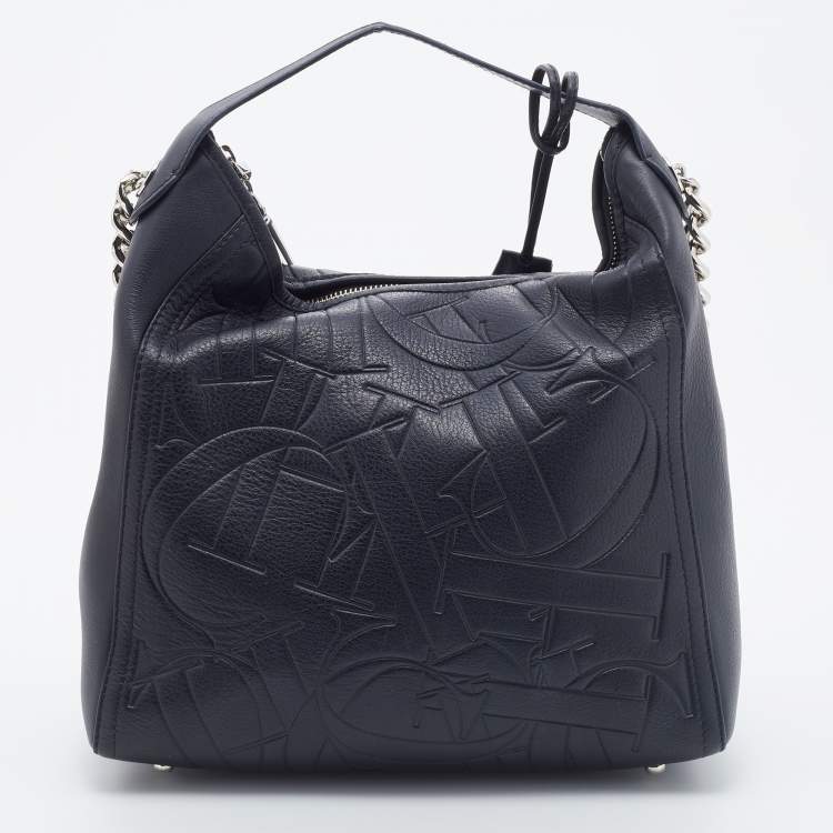Pre Owned CH Carolina Herrera Black Monogram Leather Hobo