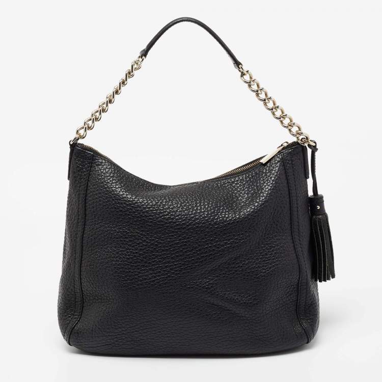 Pre Owned CH Carolina Herrera Black Leather Chain Tassel Hobo