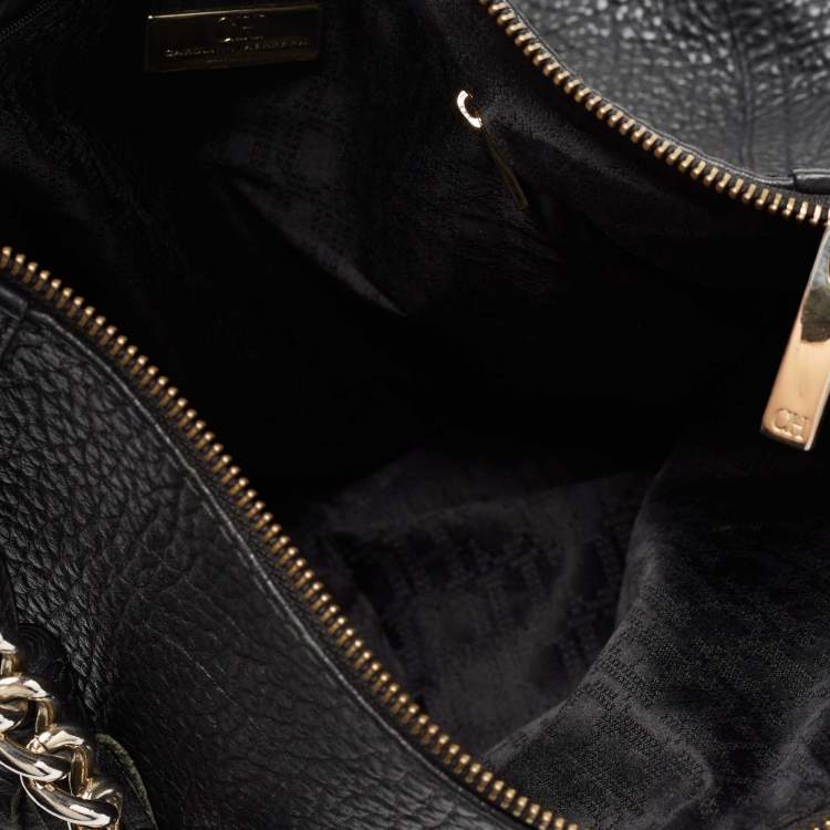 Pre Owned CH Carolina Herrera Black Leather Chain Tassel Hobo