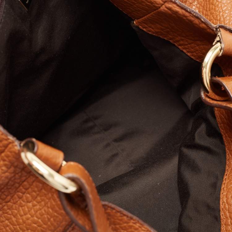 Pre Owned CH Carolina Herrera Tan Pebbled Leather Side Pocket Hobo
