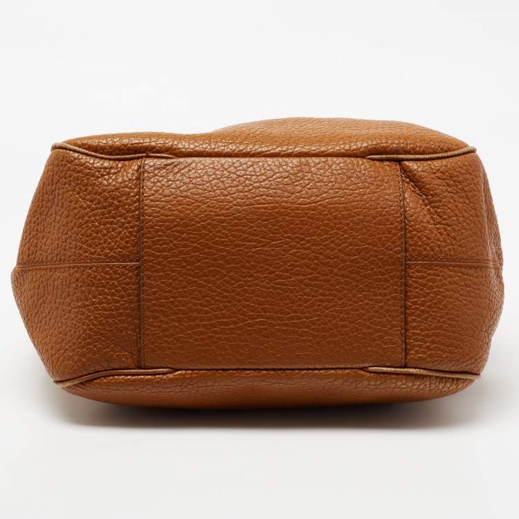Pre Owned CH Carolina Herrera Tan Pebbled Leather Side Pocket Hobo