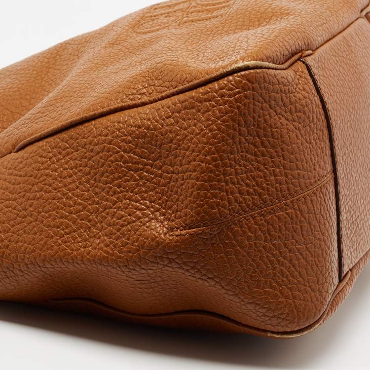 Pre Owned CH Carolina Herrera Tan Pebbled Leather Side Pocket Hobo