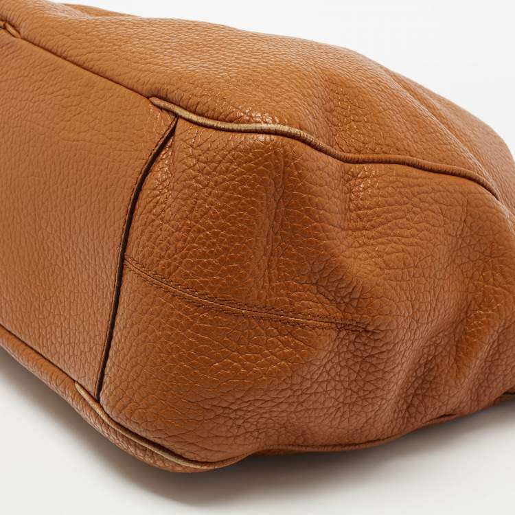 Pre Owned CH Carolina Herrera Tan Pebbled Leather Side Pocket Hobo