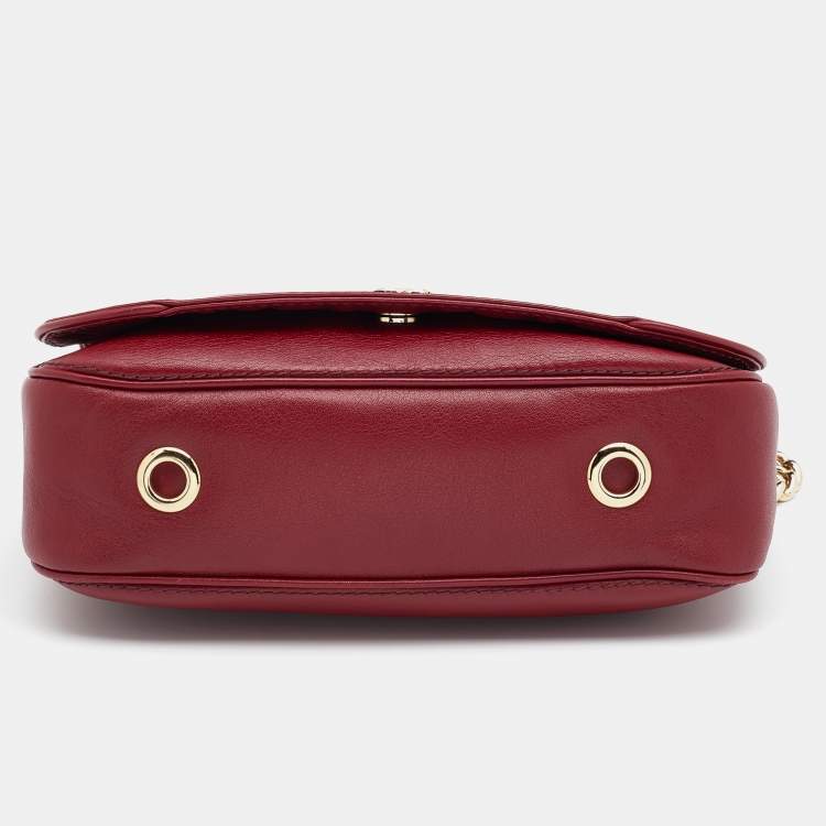 Pre Owned CH Carolina Herrera Dark Red Leather Flap Chain Shoulder Bag