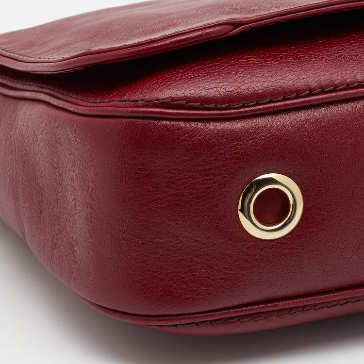 Pre Owned CH Carolina Herrera Dark Red Leather Flap Chain Shoulder Bag