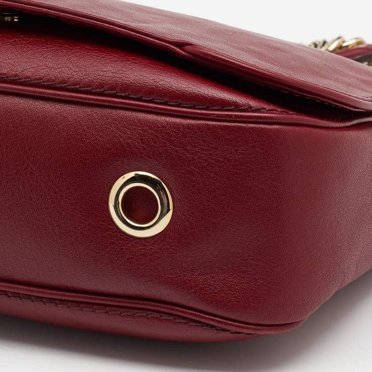 Pre Owned CH Carolina Herrera Dark Red Leather Flap Chain Shoulder Bag