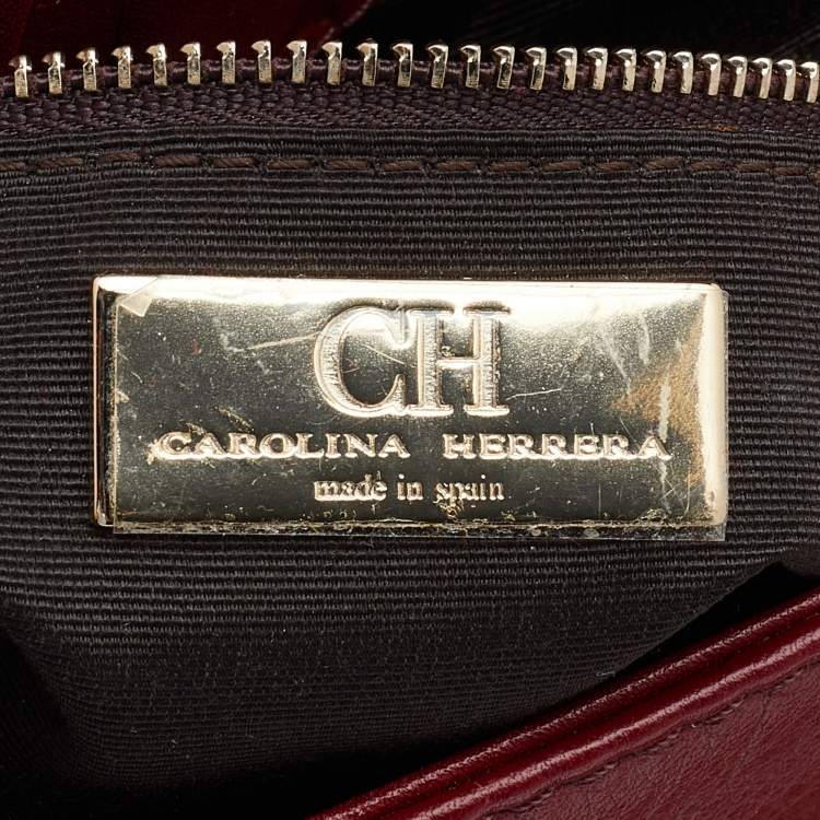 Pre Owned CH Carolina Herrera Dark Red Leather Flap Chain Shoulder Bag