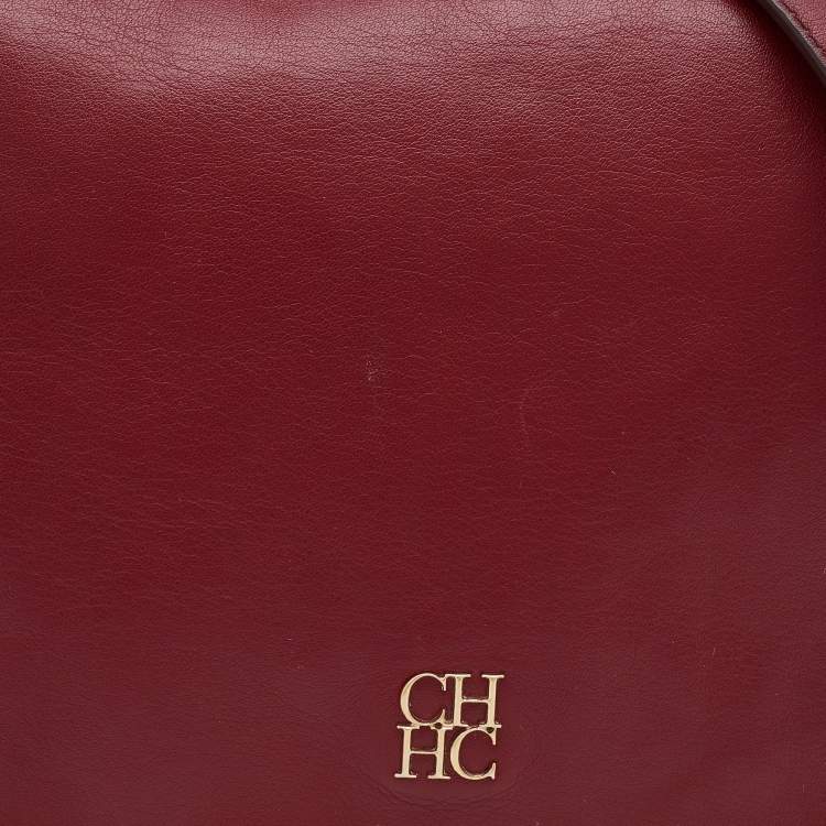 Pre Owned CH Carolina Herrera Dark Red Leather Flap Chain Shoulder Bag
