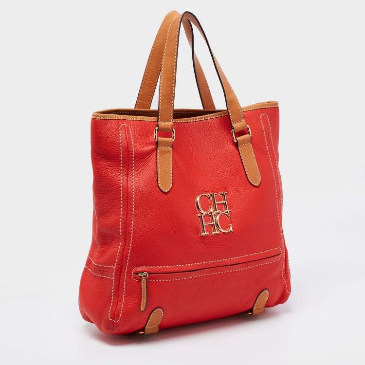 Pre Owned CH Carolina Herrera Red Leather Tote