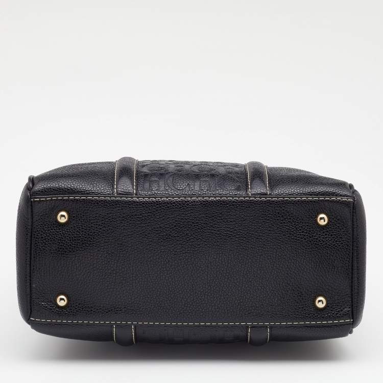 Pre Owned CH Carolina Herrera Black Monogram Embossed Leather Matteo Tote