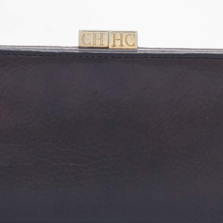 Pre Owned CH Carolina Herrera Black Leather French Continental Wallet