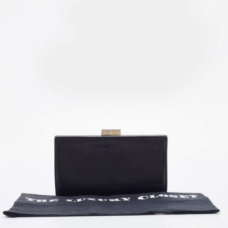 Pre Owned CH Carolina Herrera Black Leather French Continental Wallet