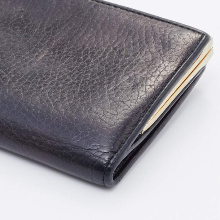 Pre Owned CH Carolina Herrera Black Leather French Continental Wallet