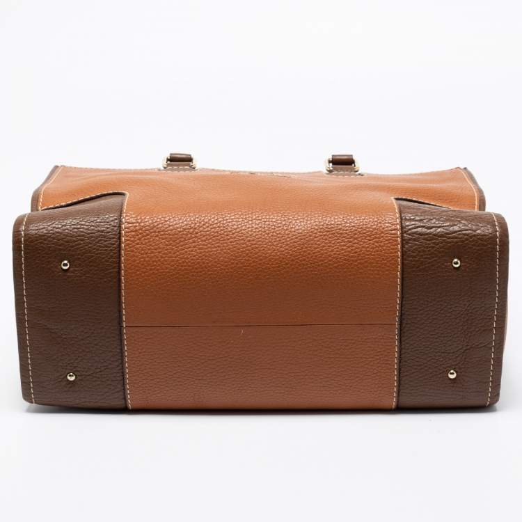 Pre Owned CH Carolina Herrera Brown Leather Front Logo Tote