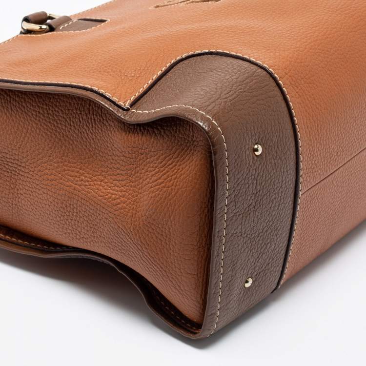 Pre Owned CH Carolina Herrera Brown Leather Front Logo Tote