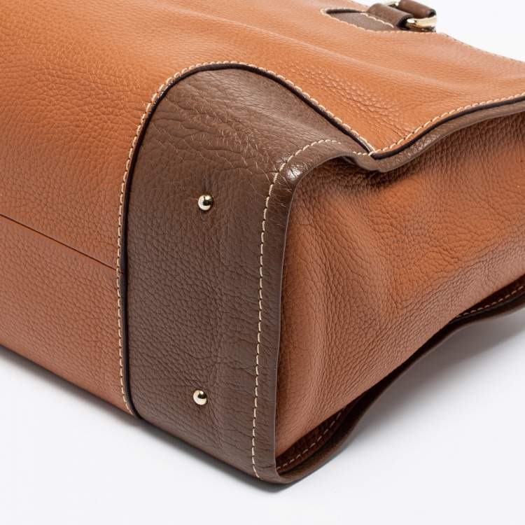Pre Owned CH Carolina Herrera Brown Leather Front Logo Tote
