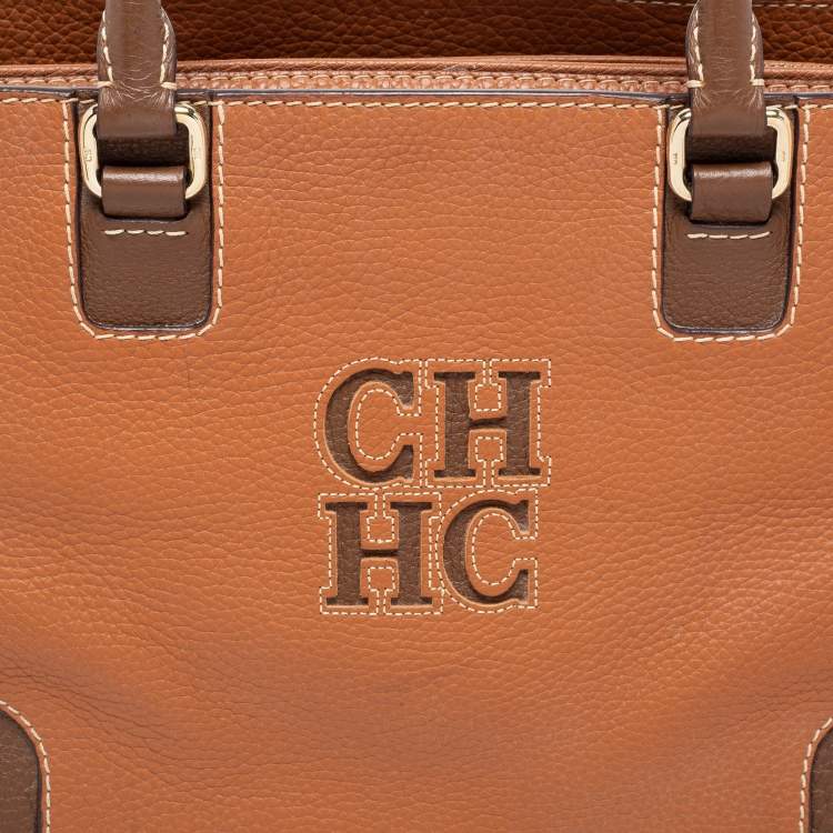 Pre Owned CH Carolina Herrera Brown Leather Front Logo Tote