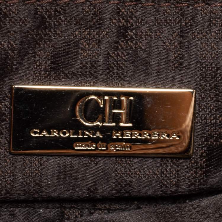 Pre Owned CH Carolina Herrera Brown Leather Front Logo Tote