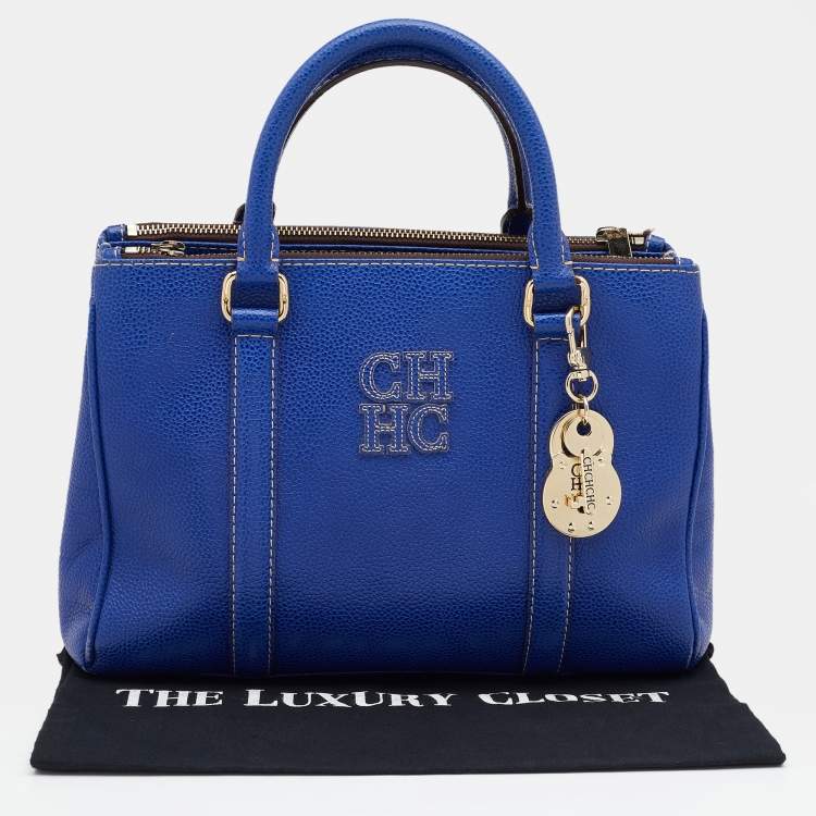 Pre Owned CH Carolina Herrera Blue Leather Matteo Tote