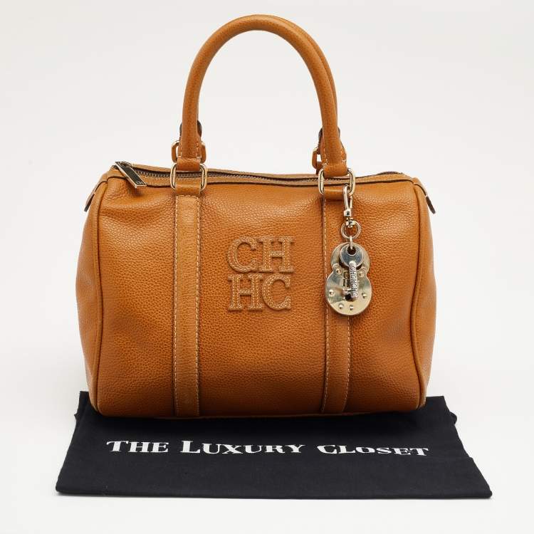Pre Owned CH Carolina Herrera Tan Leather Andy Boston Bag