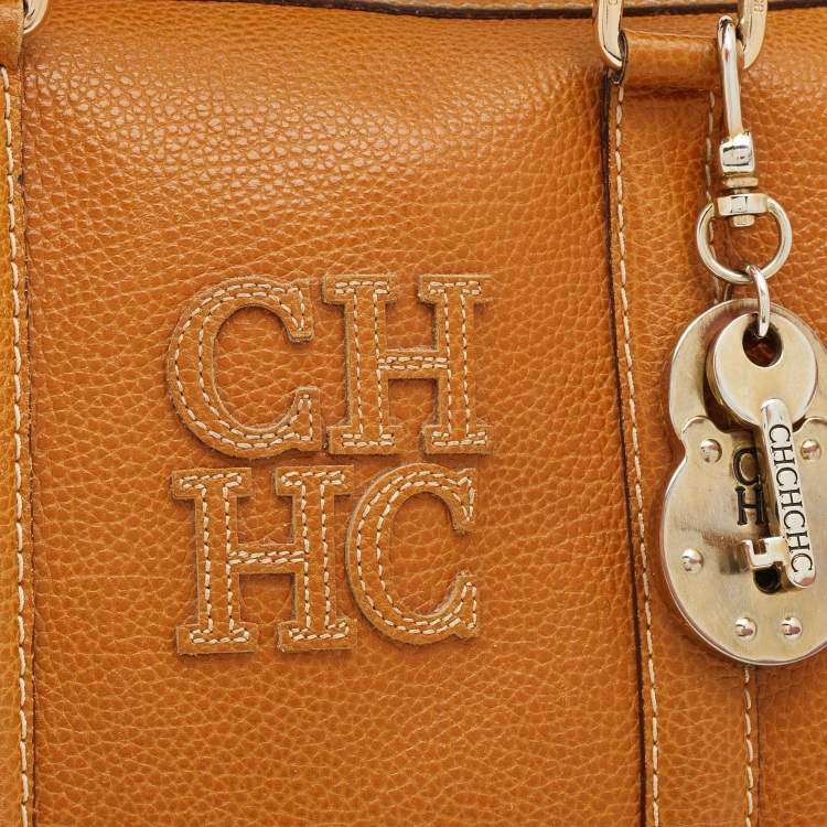 Pre Owned CH Carolina Herrera Tan Leather Andy Boston Bag