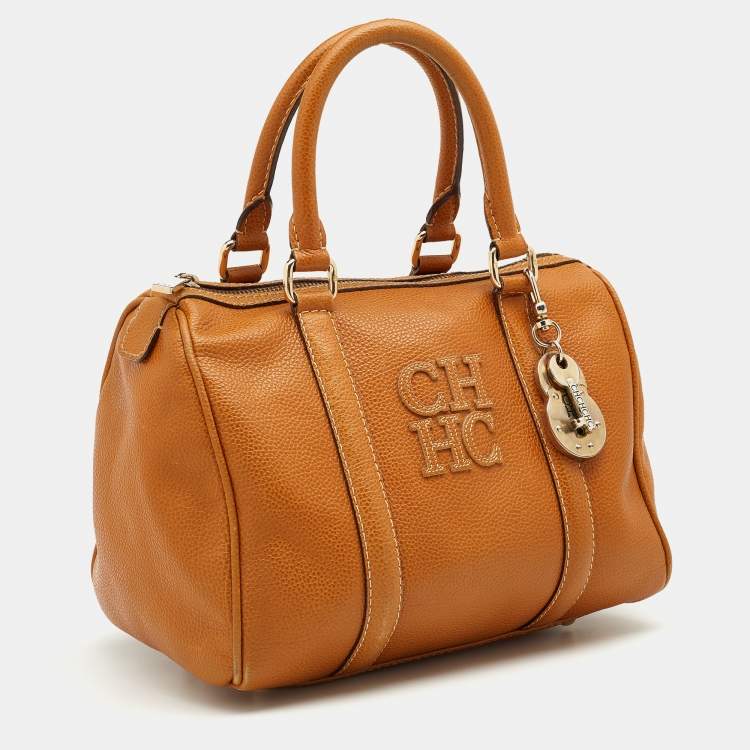Pre Owned CH Carolina Herrera Tan Leather Andy Boston Bag