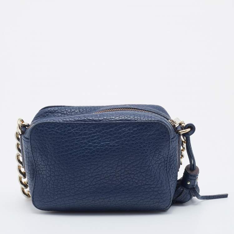 مملوكة مسبقًا CH Carolina Herrera Navy Blue Pebbled Leather Camera Tassel Shoulder Bag