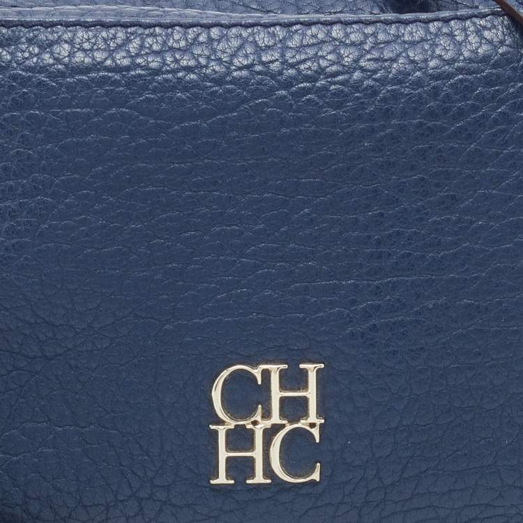 مملوكة مسبقًا CH Carolina Herrera Navy Blue Pebbled Leather Camera Tassel Shoulder Bag