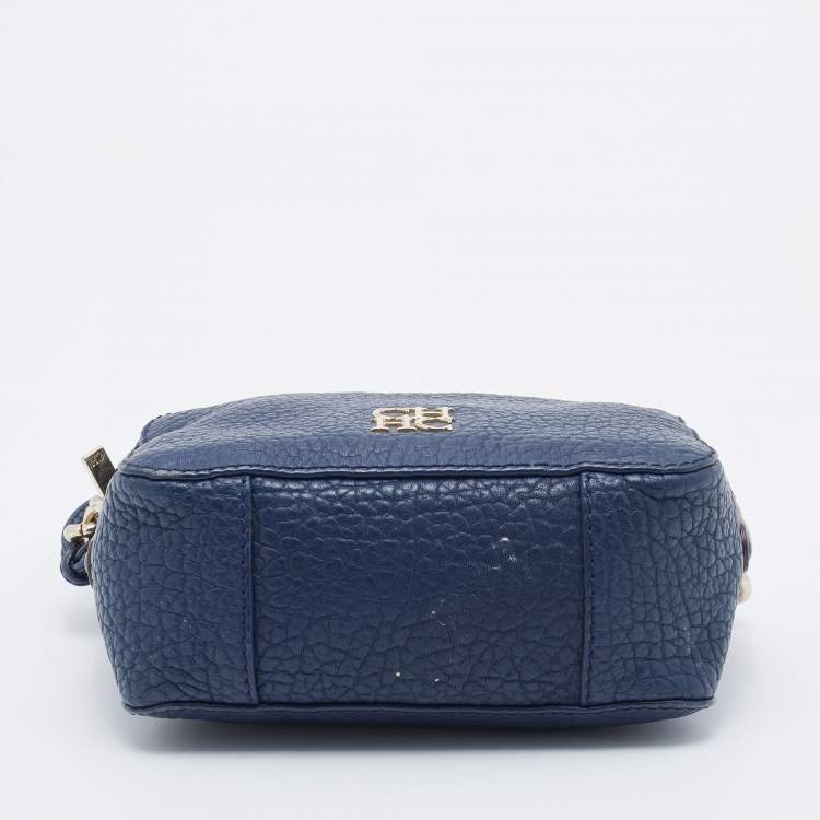 مملوكة مسبقًا CH Carolina Herrera Navy Blue Pebbled Leather Camera Tassel Shoulder Bag