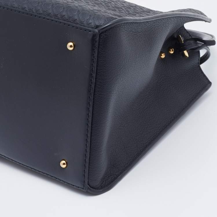 Pre Owned CH Carolina Herrera Black Embossed Leather Top Handle Bag