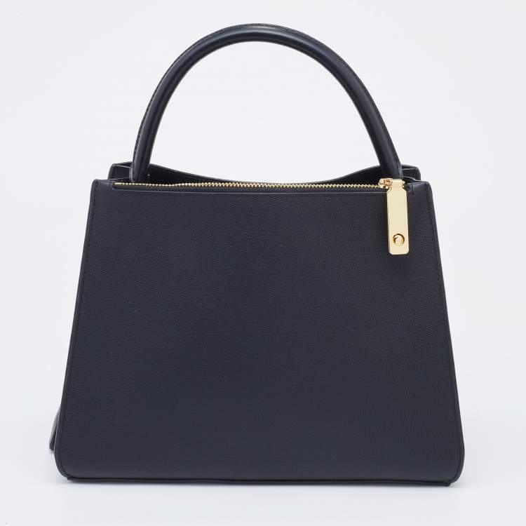 Pre Owned CH Carolina Herrera Black Embossed Leather Top Handle Bag